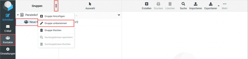 Das Menü einer Gruppe mit dem Eintrag zum Umbenennen